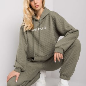 Light khaki hoodie with quilting Hanna RUE PARIS