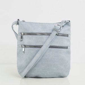 Light blue handbag with zippers