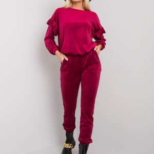 Burgundy two-piece velour set Sissy