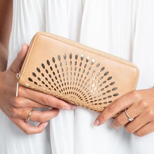 Beige wallet with openwork pattern