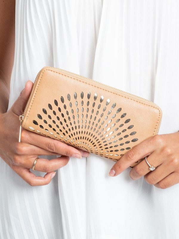 Beige wallet with openwork pattern