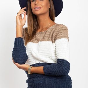 Beige and navy blue women's sweater