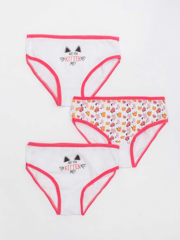 White and coral panties for girl 3-pack