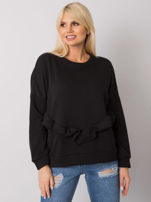 Frose RUE PARIS black ruffle sweatshirt