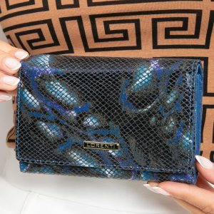 Blue Horizontal Leather Wallet with Patterns