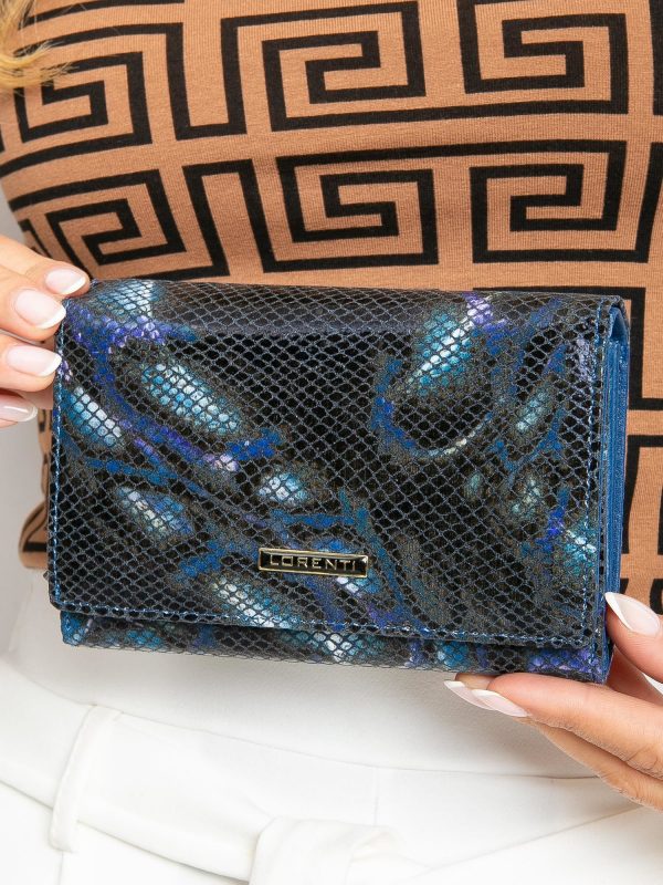 Blue Horizontal Leather Wallet with Patterns