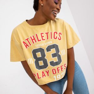 Yellow Printed Cotton Short T-Shirt