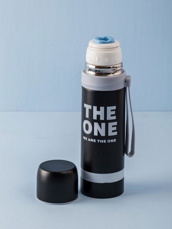 Black thermos with print