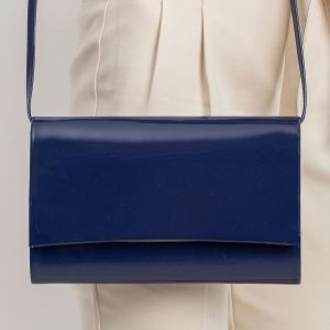 Navy blue patent eco leather clutch bag