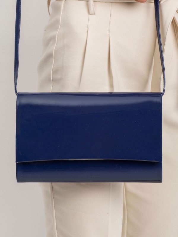 Navy blue patent eco leather clutch bag