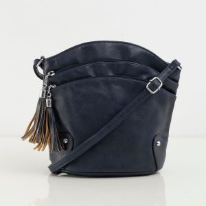 Navy blue handbag with zippers