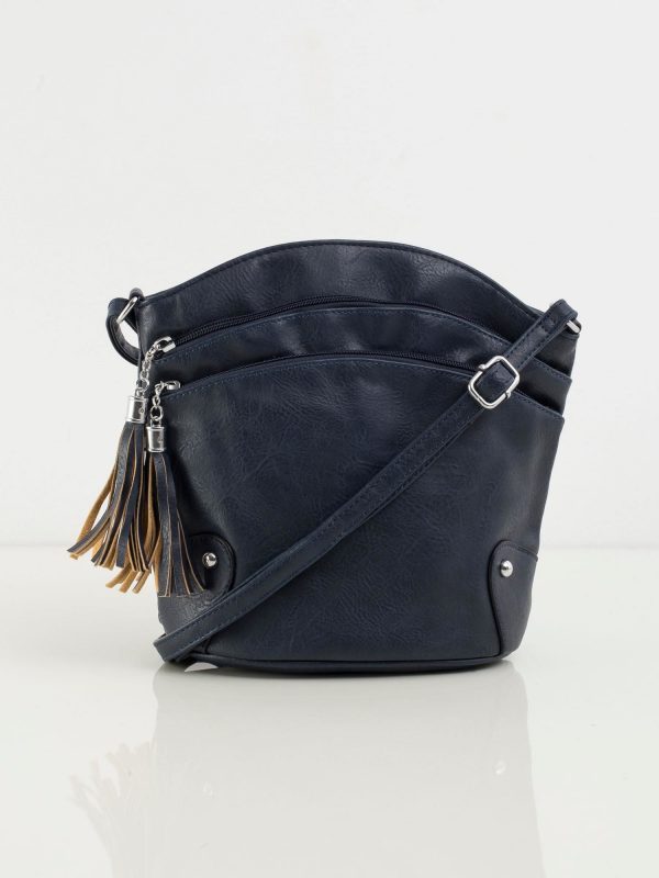 Navy blue handbag with zippers