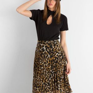 Black and brown leopard print pleated skirt