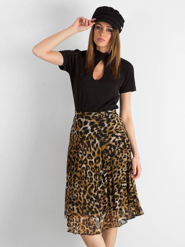 Black and brown leopard print pleated skirt