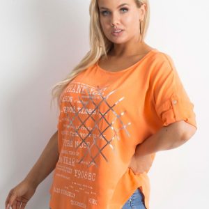 Plus size blouse with orange print