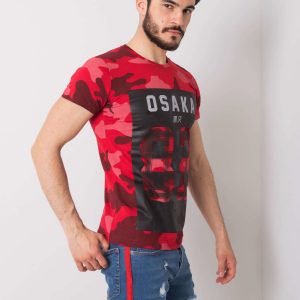 Red t-shirt for men's camo print Preston