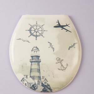 Toilet seat with white print