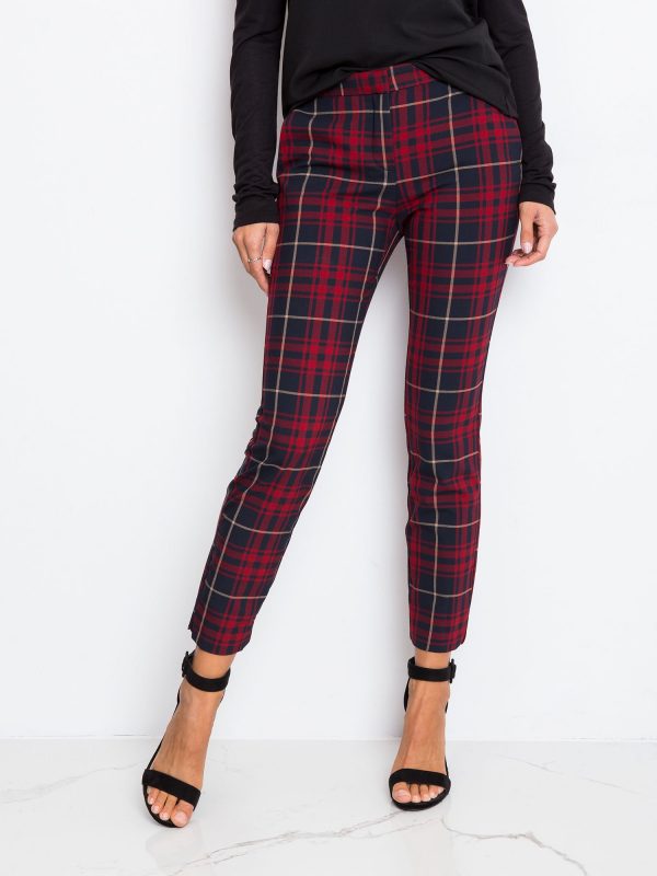 RUE PARIS Red and navy blue pants Checked