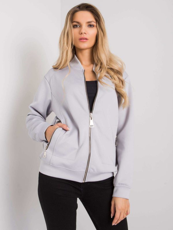 Gray bomber sweatshirt with Lanecia pockets