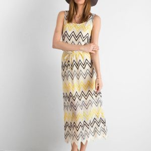 Yellow-gray long dress with patterns