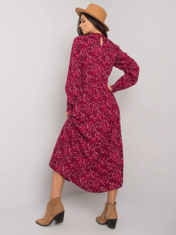 Burgundy women's dress with patterns Shaddia FRESH MADE