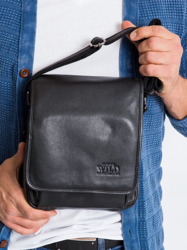 Black Leather Flip Mens Handbag