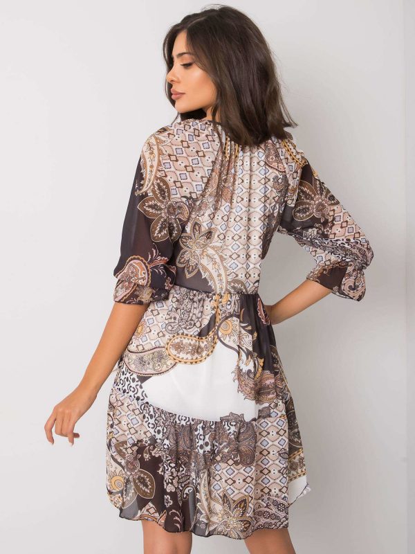 Beige dress with ethnic patterns Corrine RUE PARIS