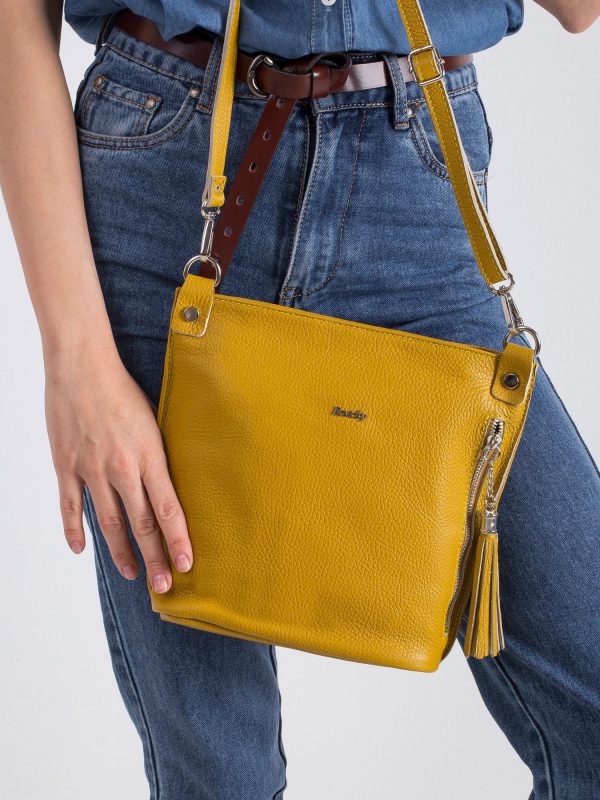 Dark Yellow Leather Messenger Bag