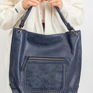 Navy blue eco leather ladies handbag