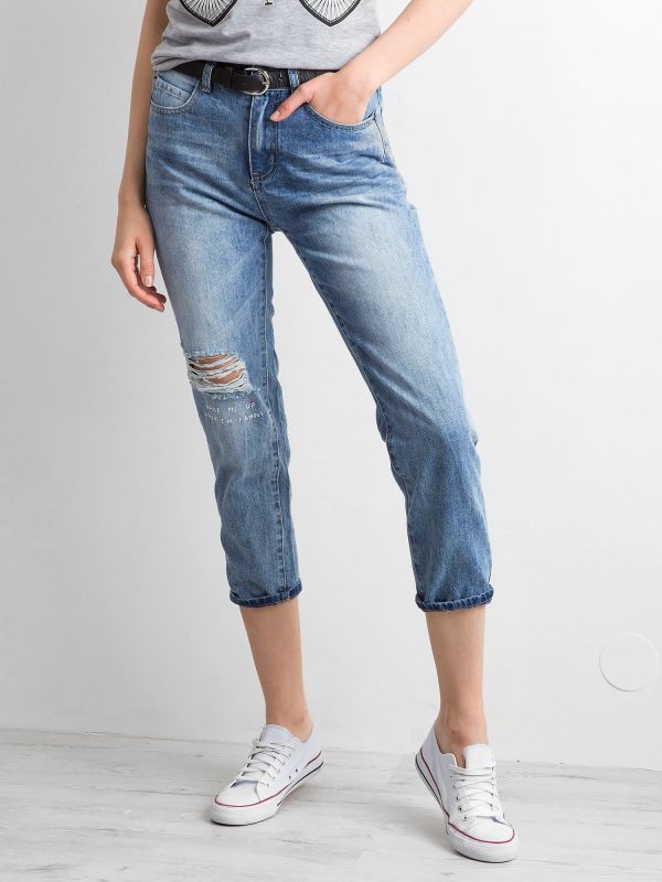 Blue mom jeans pants with wash effect