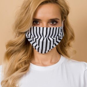 White and black striped protective mask