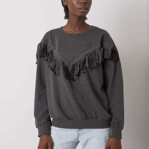 Antoniella dark grey melange fringed sweatshirt