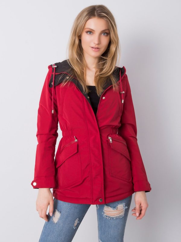 Red-black double-sided parka jacket with hood