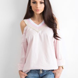 BY O LA LA Pale Pink Striped Blouse