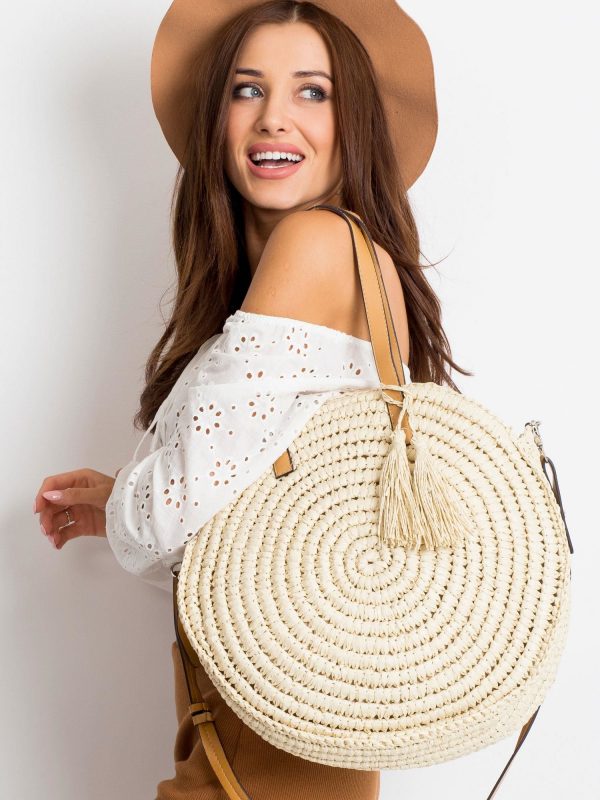 Light Beige Round Braided Bag