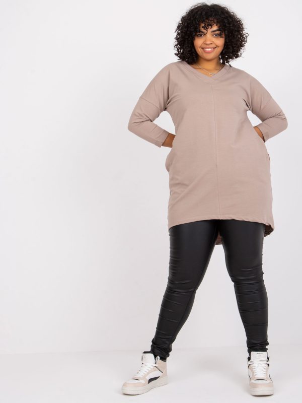 Dark beige sweatshirt tunic plus size cotton Sue