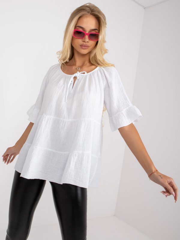 White muslin casual blouse with ruffle OCH BELLA