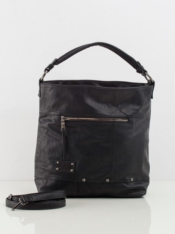 Black large bag made of eco leather