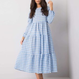 Pale Blue Plaid Dress Pasadena RUE PARIS