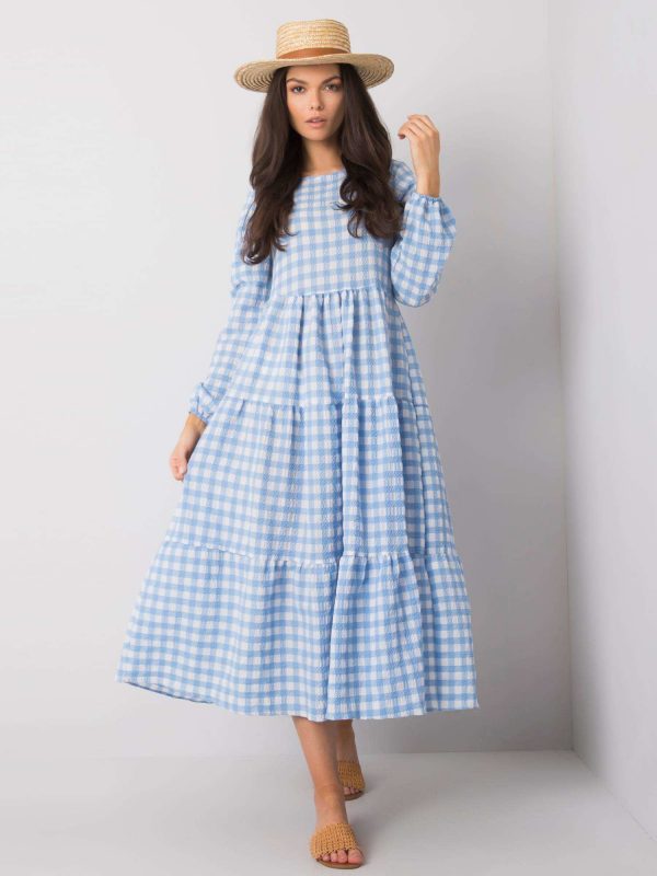 Pale Blue Plaid Dress Pasadena RUE PARIS