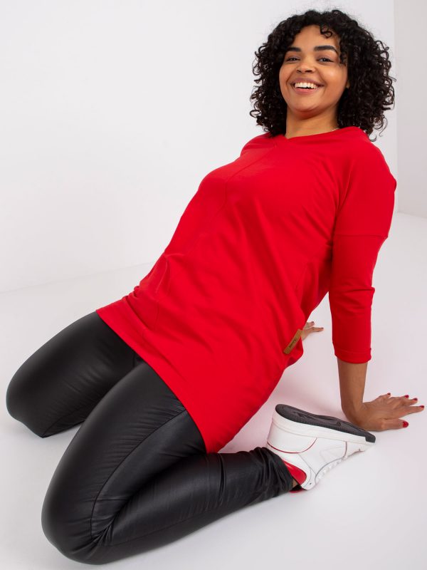 Red sweatshirt tunic with V neckline plus size Sue