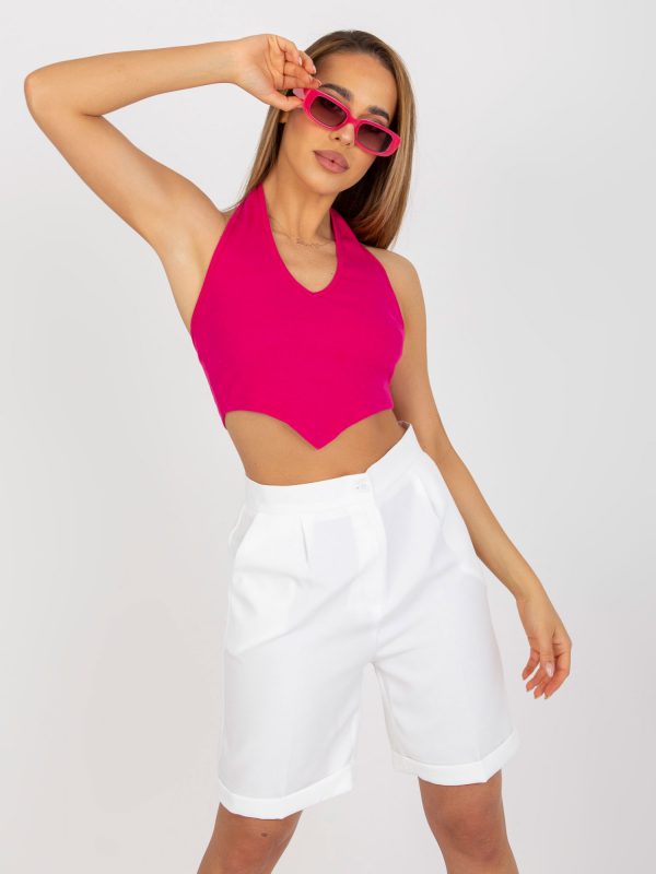 Fuchsia fitted crop top basic in stripes RUE PARIS