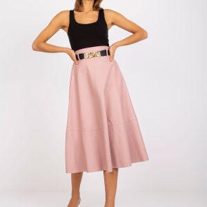 Dirty pink midi skirt made of eco leather with Salamina belt