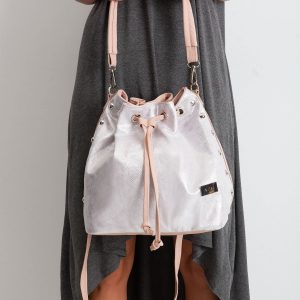 Pink-silver handbag with drawstring