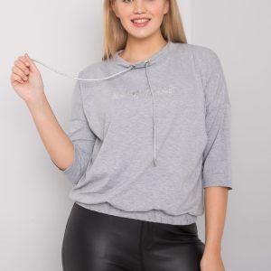 Grey melange plus size blouse with latore rhinestones