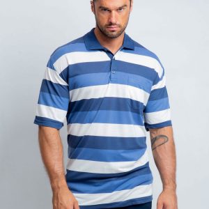 Blue and White Men's Plus Size Turnover Polo Shirt