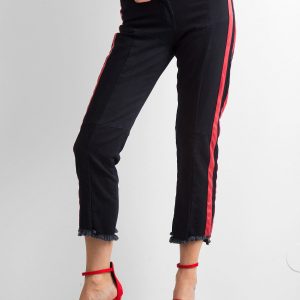 BY O LA LA Black and red jeans with stripes