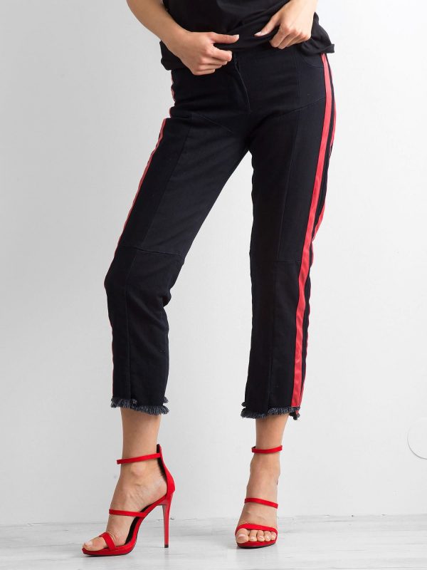 BY O LA LA Black and red jeans with stripes