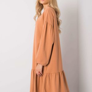 Camel dress with flounce Shadia