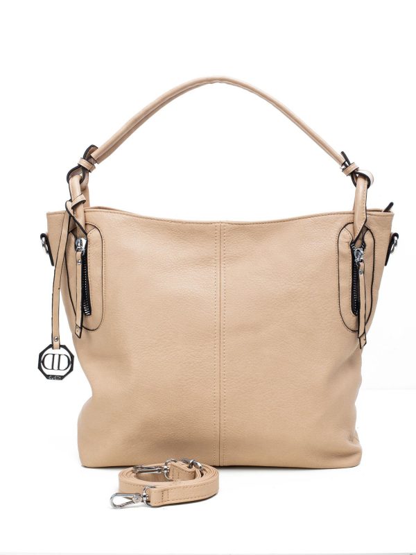 Beige eco-leather shoulder bag